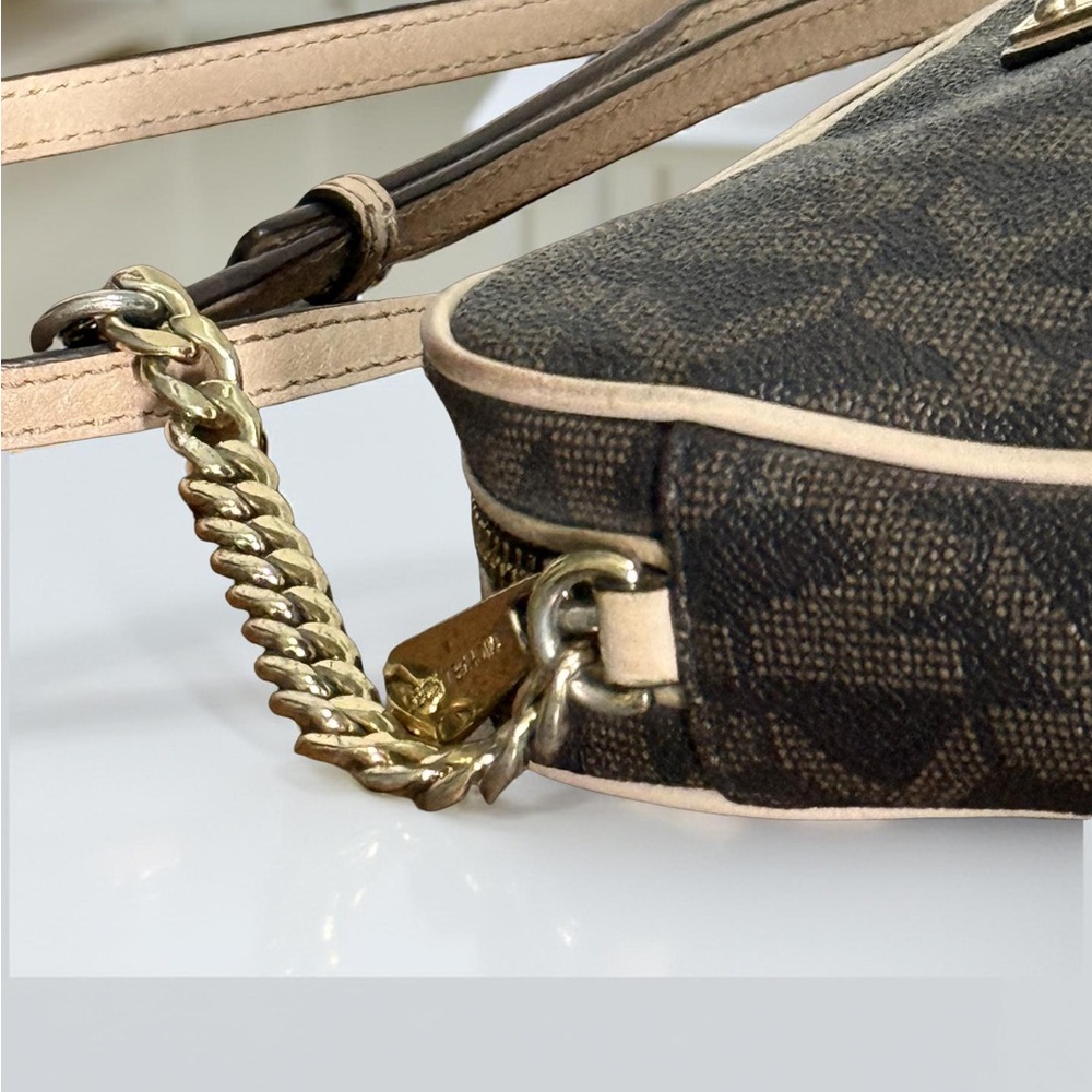Michael Kors Brown Signature Monogram Crossbody Bag with Gold Accents - Picture 3 of 9